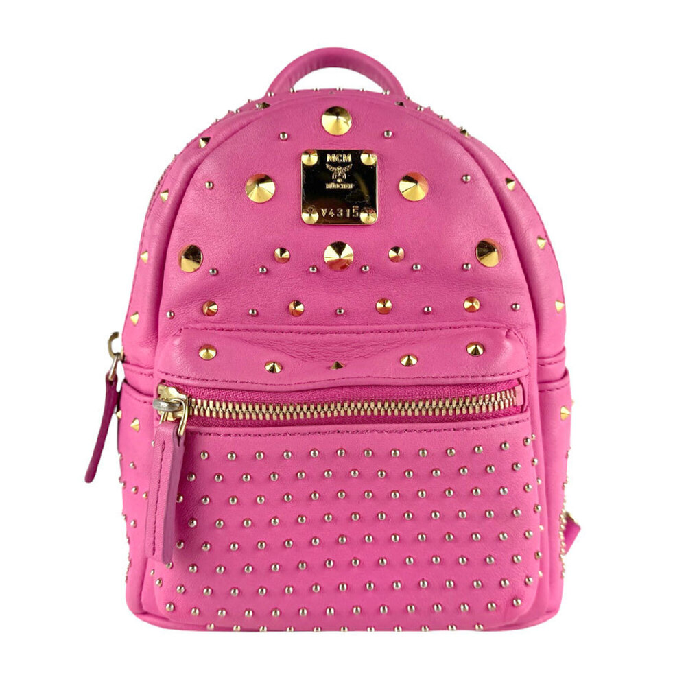 MCM Backpack, Leather, Metal, Pink Gold, Women's, z9383